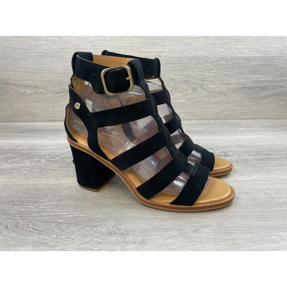 UGG Macayla Women's Sandal Slingback Gladiator Strappy Ankle Heel 7.5 Black Shoe - Picture 1 of 11